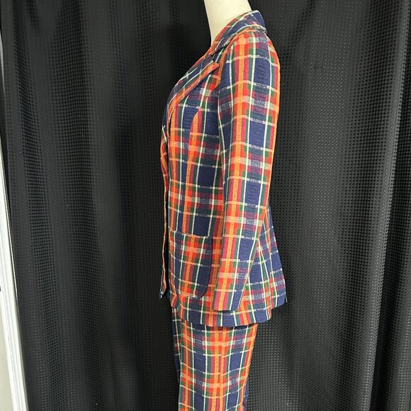 Vintage 1960S Women's Vibrant Check Leisure Suit Mod Disco Flare Leg Pant Set - Picture 6 of 14